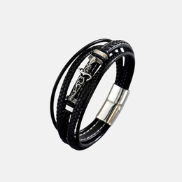 Vintage Sword Braided Leather Stainless Steel Bracelet