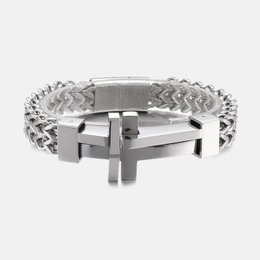 Double Cross Stainless Steel Biker Bracelet