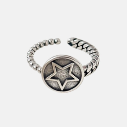 Vintage Twist Chain Star Sterling Silver Open Ring
