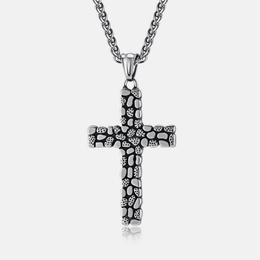 Vintage Pebble Pattern Stainless Steel Cross Pendant