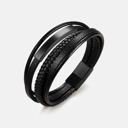 Geometric Stainless Steel Leather Men's Bracelet