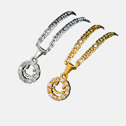 Smiley Face Stainless Steel CZ Stone Pendant