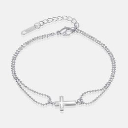 Double Bead Chain Stainless Steel Cross Bracelet