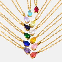 Birthstone Waterdrop Zircon Stainless Steel Necklace