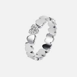 Simple Heart-Shaped Zircon Set Stainless Steel Ring