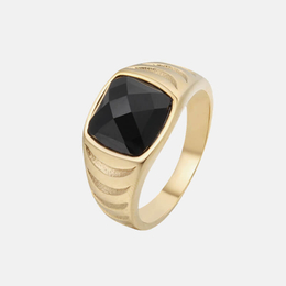Crescent-pattern Gem-set Stainless Steel Ring