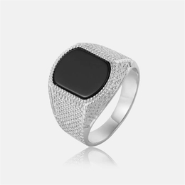 Minimalist Black Gemstone Stainless Steel Ring