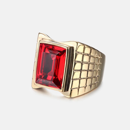 Rectangular Gemstone Stainless Steel Gold Ring