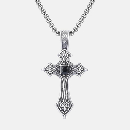 Vintage Square Zirconia Stainless Steel Cross Necklace