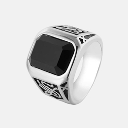 Stylish Black Stone Stainless Steel Ring