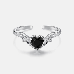 Dark Heart Wings Zircon Sterling Silver Open Ring
