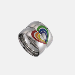 Rainbow Heart Stainless Steel Couple Ring