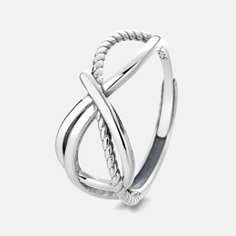 Geometric Twist Line Sterling Silver Cross Ring