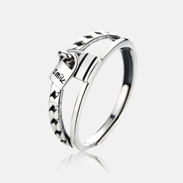 Bague ouverte élégante en argent sterling avec fermeture à glissière et sourire