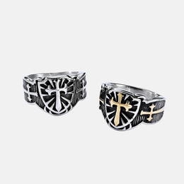 Cross Shield Stainless Steel Ring