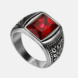 Classic Tulip Stainless Steel Men's Gemstone Ring