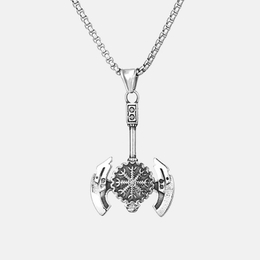 Compass Vegvisir Double Edged Ax Stainless Steel Pendant