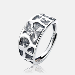 Geometric Meteorite Pattern Sterling Silver Open Ring