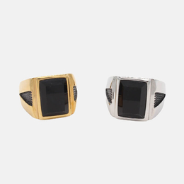 Simple Black Stone Men's Stainless Steel Ring