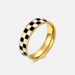 Simple Black White Checker Stainless Steel Ring