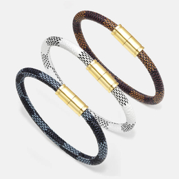 Simple Stripe Alloy Magnetic Buckle Leather Bracelet