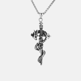 Vintage Sword Coiled Dragon Stainless Steel Pendant