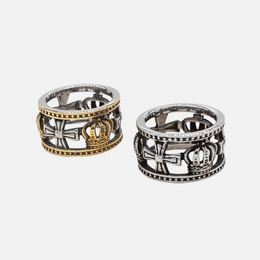 Vintage Openwork Cross Crown Stainless Steel Ring