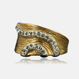 Retro Patterned Diamond Set Stainless Steel Shaped Ring