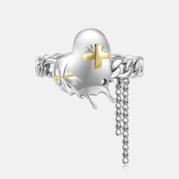 Heart Tassel Sterling Silver Chain Ring