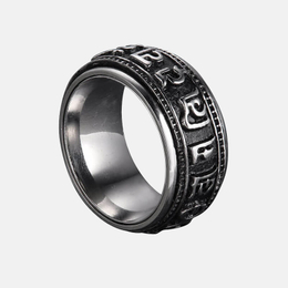 Buddhist Scriptures Stainless Steel Men's Spinner Ring