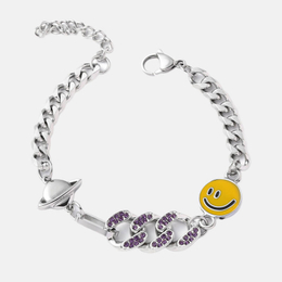 Smiley Face Planet Diamantbesetztes Edelstahlarmband