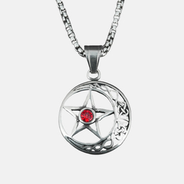 Simple Star Moon Red Gemstone Stainless Steel Pendant