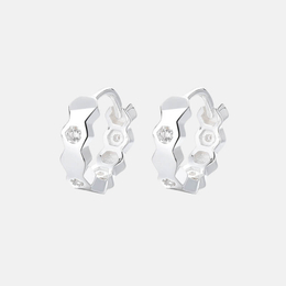Simple Wave Pattern Diamond-Set Sterling Silver Earrings