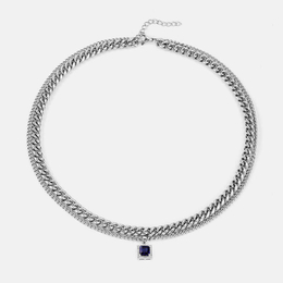 Double Cuban Chain Gemstone Stainless Steel Necklace