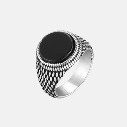 Vintage Round Gemstone Stainless Steel Signet Ring