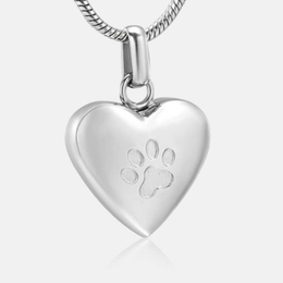 Heart Paw Print Stainless Steel Urn Necklace