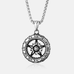 Roman Numeral Daisy Pattern Stainless Steel Pendant