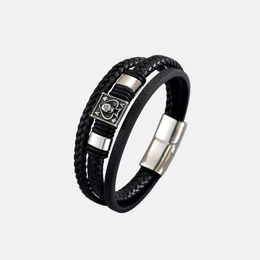 Punk Ace of Spades Skull Stainless Steel Leather Bracelet