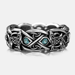 Celtic Wolf Sapphire Stainless Steel Men's Ring