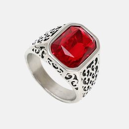Retro Pattern Square Gemstone Stainless Steel Ring