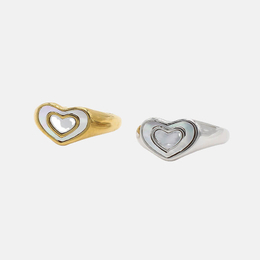 Simple Shell Double Heart Stainless Steel Ring