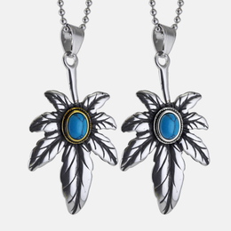 Hemp Leaf Turquoise Stainless Steel Pendant