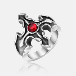 Vintage Flame Red Gemstone Stainless Steel Cross Ring