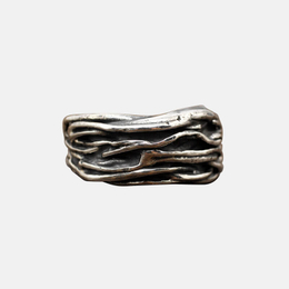 Bague en argent sterling ouverte avec motif de roche vintage et ligne irrégulière