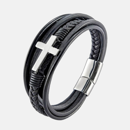 Cross Multi-Layer Braided Leather Bracelet