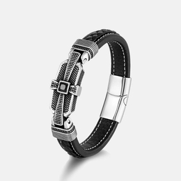 Einfaches Kreuz-Edelstahl-Lederarmband