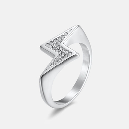 Iced Lightning Bolt Stainless Steel Ring