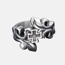 Vintage Flower Vine Cross Stainless Steel Ring