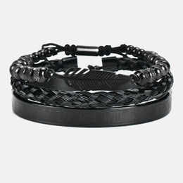 Roman Numeral Braided Feather Stainless Steel Bracelet