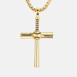 Vintage Baseball Bat Stainless Steel Cross Pendant